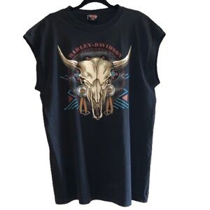 Vintage Harley Davidson Skull Mens Black Sleeveless T-Shirt Jersey Shore SZ XL